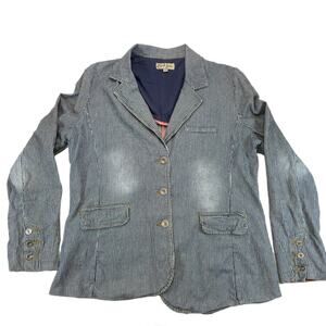 Vintage Y2K Earl Jean Pinstripe Blazer Jacket Women's XL Distressed Blue